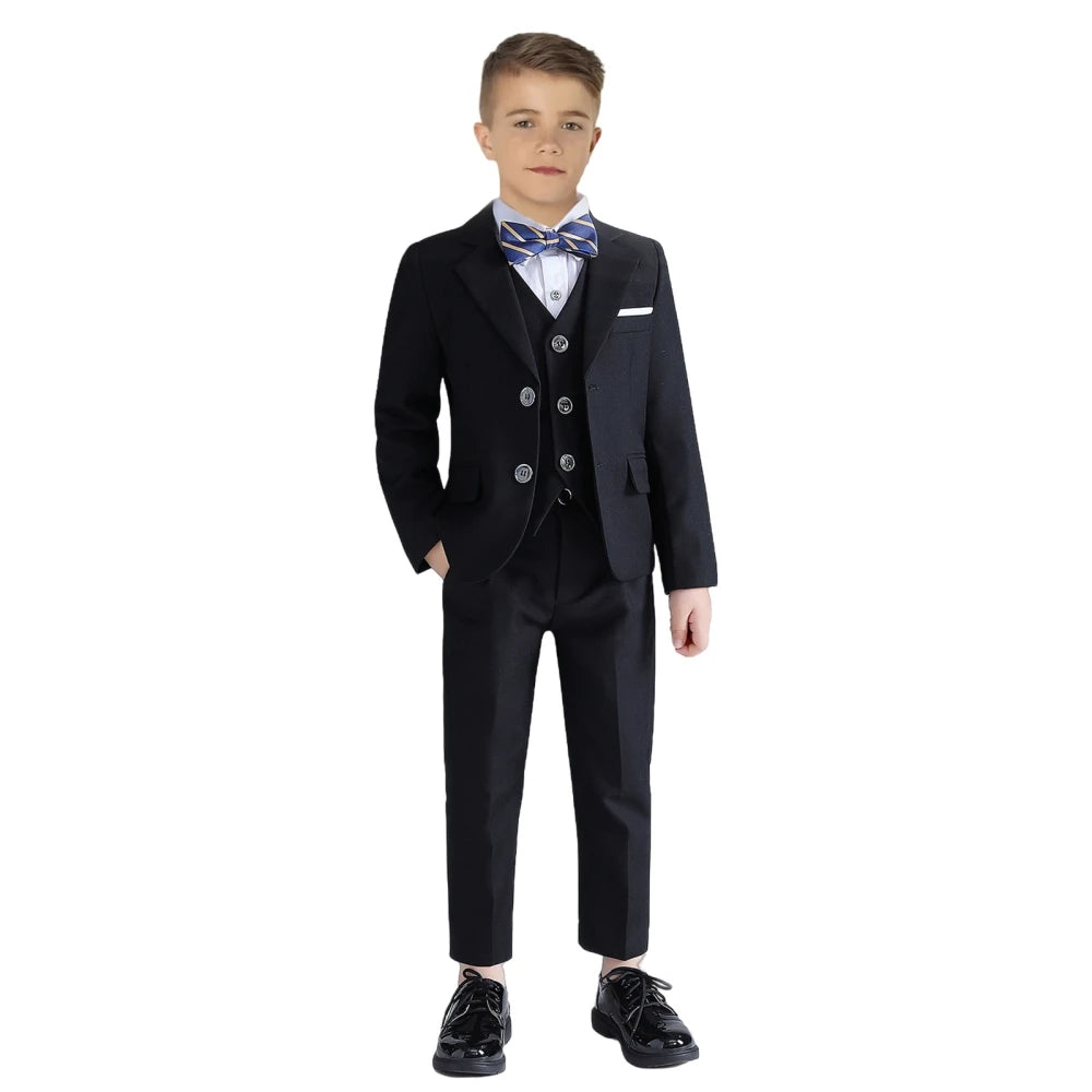 Boys Formal Slim Fit Suit Set 4 Pieces Two Colors Available Fast Delivery Notched Lapel Kids Suits Banquet Party Tuxedo 3-14T