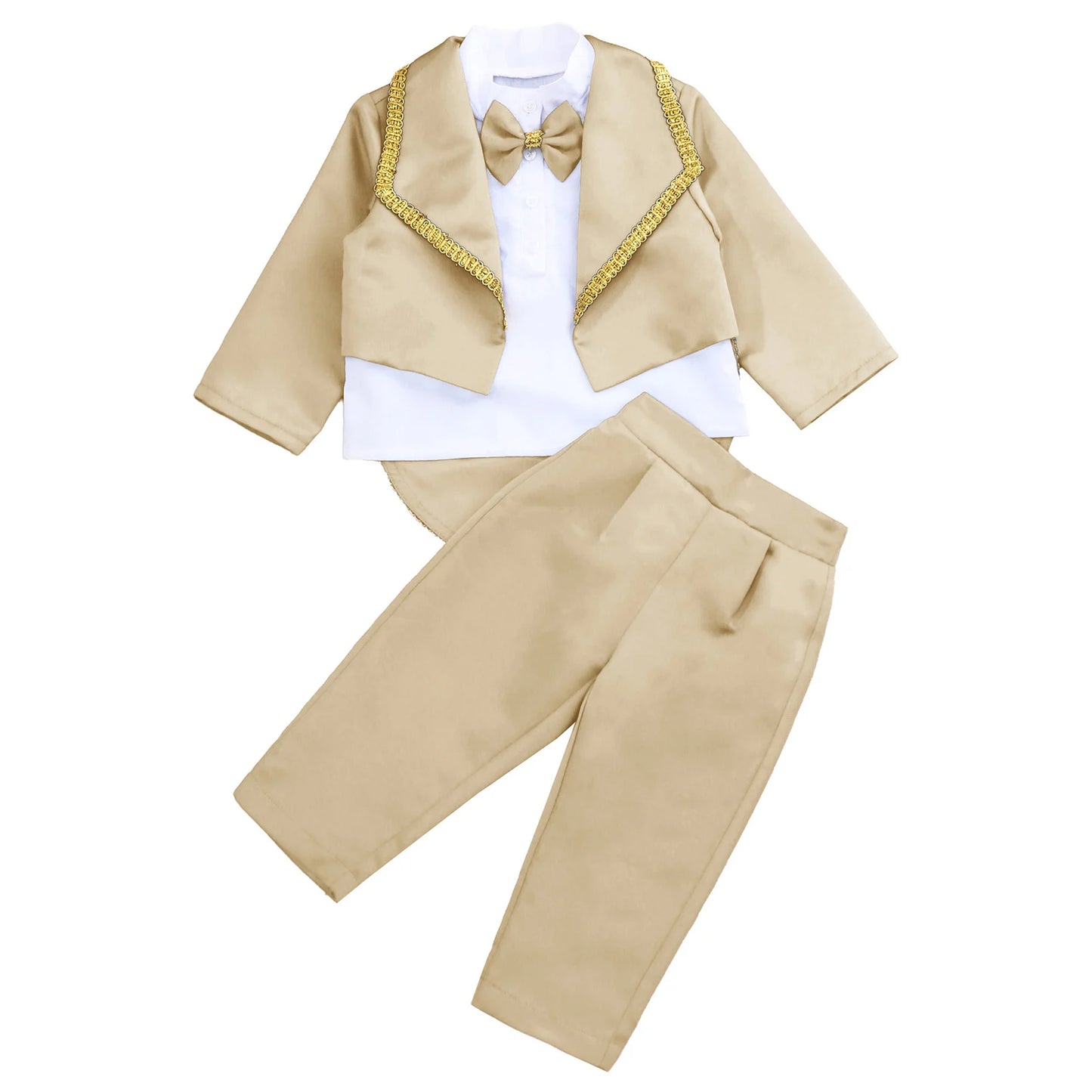 Toddler Baby Boys Formal Gentlemen Suit Long Sleeve Bowknot Tuxedo Tops with Pants Kids Wedding Party Banquet Christening Outfit