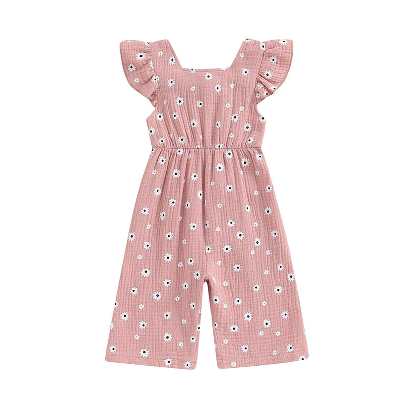 Toddler Kids Clothes Girls Summer Overalls Cotton Floral Print Backless Bowknot Rompers Jumpsuits  Baby Clothing