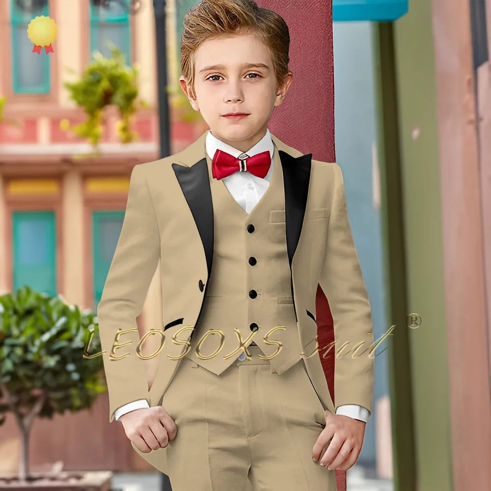 Boys Suit 3 Piece White Long Tuxedo Jacket Pants Vest Wedding Party Birthday Gift Kids Customized Blazer Suit