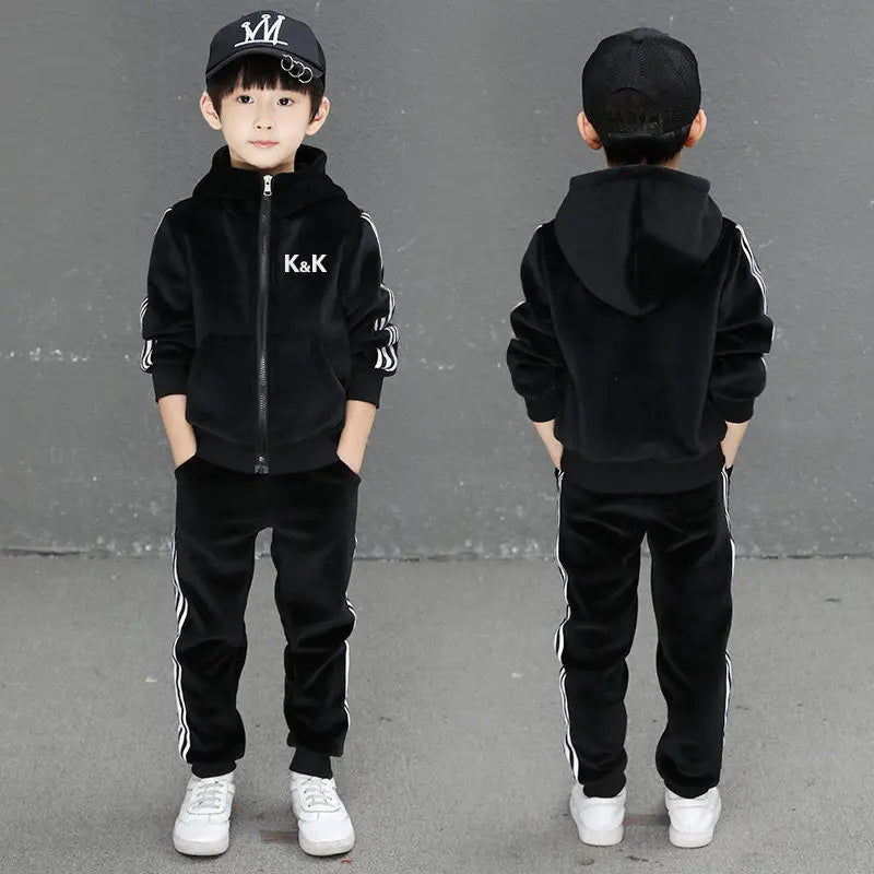 Boys Suit Sweatshirts +Pants Cotton 2Pcs/Sets 2023 Graceful Spring Autumn Sports Sets School Outdoors Thicken Children Clothing