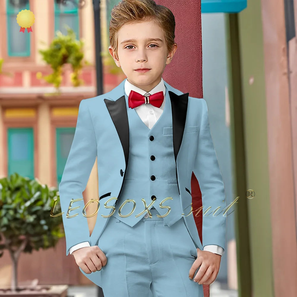 Boys Suit 3 Piece White Long Tuxedo Jacket Pants Vest Wedding Party Birthday Gift Kids Customized Blazer Suit