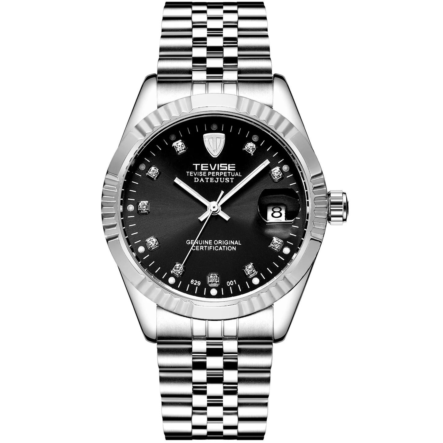 TEVISE  Automatic Mechanical Watch for Men with Date Stainless Steel Diamond Fashion Business Casual Watch Waterproof