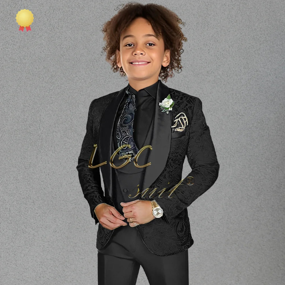 3-piece black velvet collar suit and tailcoat for boys, customized wedding party, boys' birthday formal set for ages 3-16