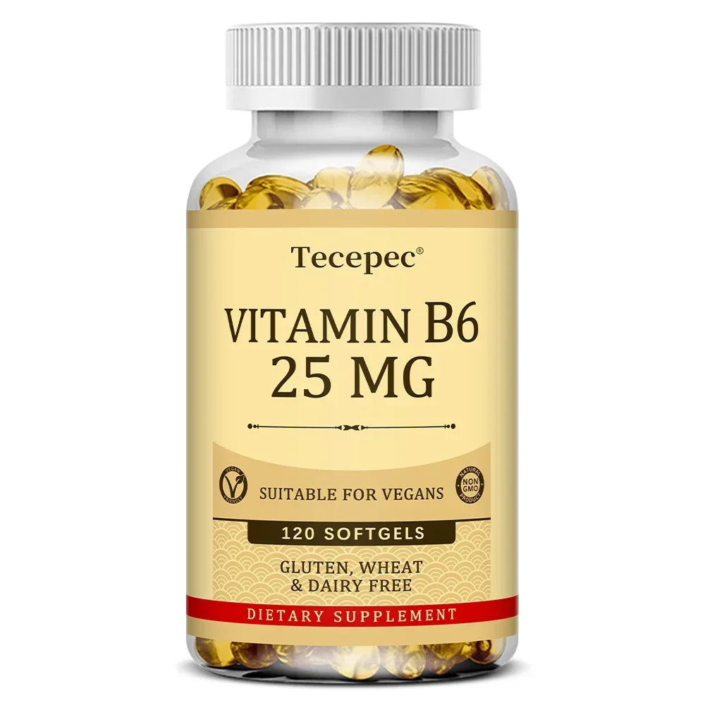 Vitamin B6 Supplement 25 Mg - Supports Energy Metabolism, Heart & Nervous System Health - Vegan Capsules, Gluten Free, NON-GMO