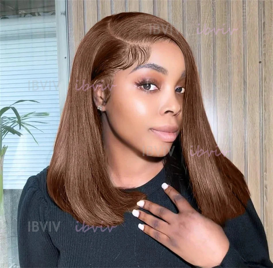 Real 210% Vietnamese Human Hair Lace Frontal Wig Short Bob #2 #4 Brown Chocolate Colored Human Hair Wigs Bleached Knot Lacefront