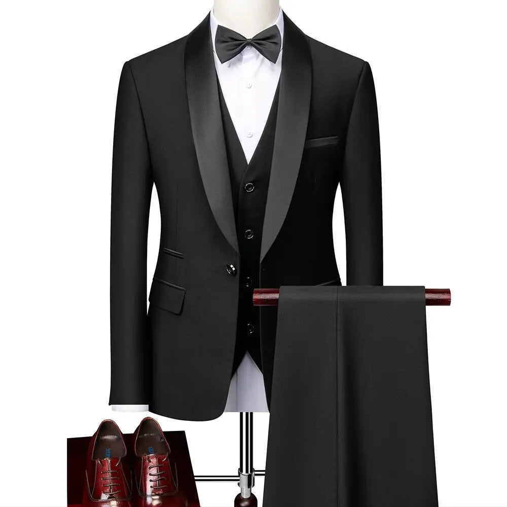 Suit (Blazer+ Vest + Pants) Men's Business Gentleman Fashion Slim Work Solid Color Plus Size Fair Dress Wedding Best Man Suits
