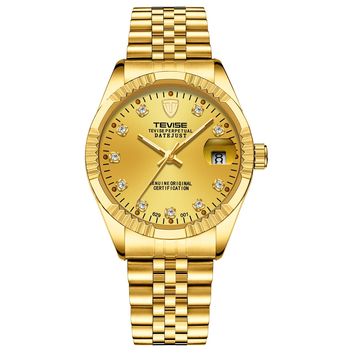 TEVISE  Automatic Mechanical Watch for Men with Date Stainless Steel Diamond Fashion Business Casual Watch Waterproof