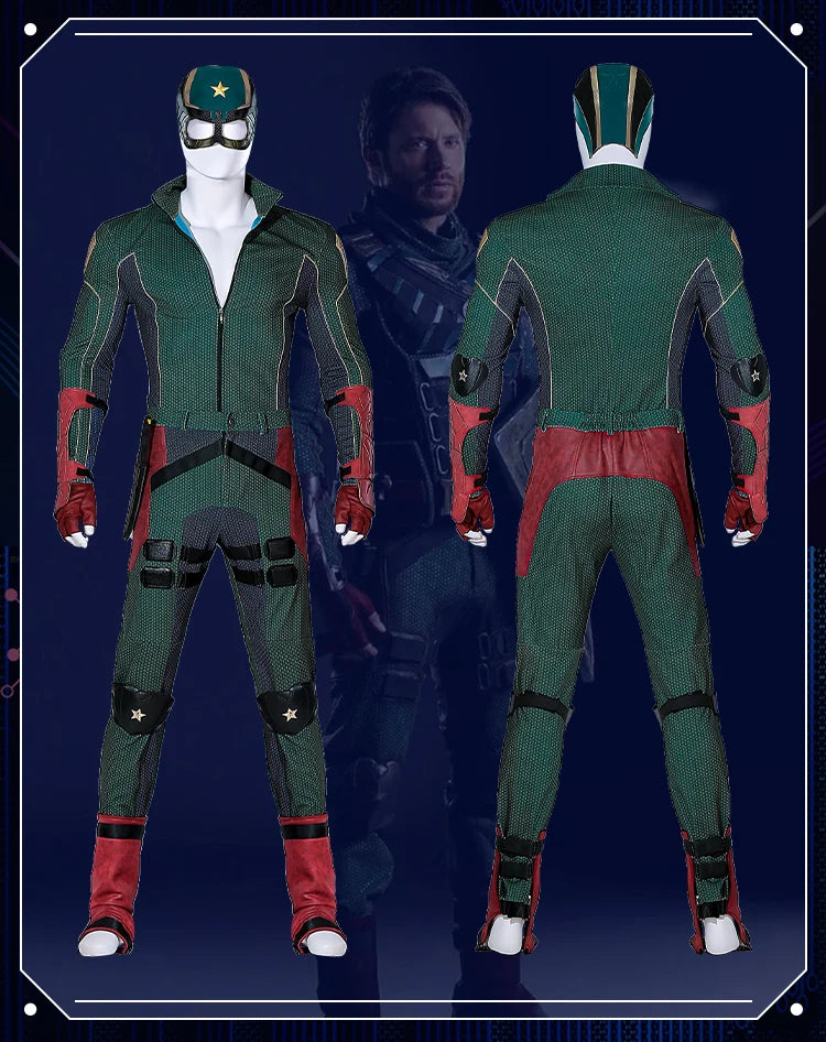 The Boys Soldier Boy Suit Costume American Hero Carnival Halloween Cosplay Green Superhero Ben Battle Outfit Adult  Men Suit