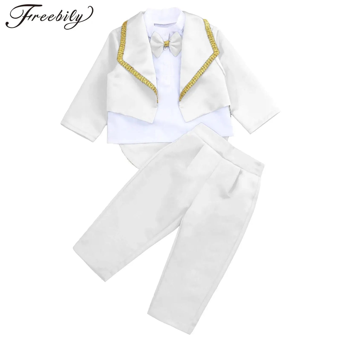 Toddler Baby Boys Formal Gentlemen Suit Long Sleeve Bowknot Tuxedo Tops with Pants Kids Wedding Party Banquet Christening Outfit