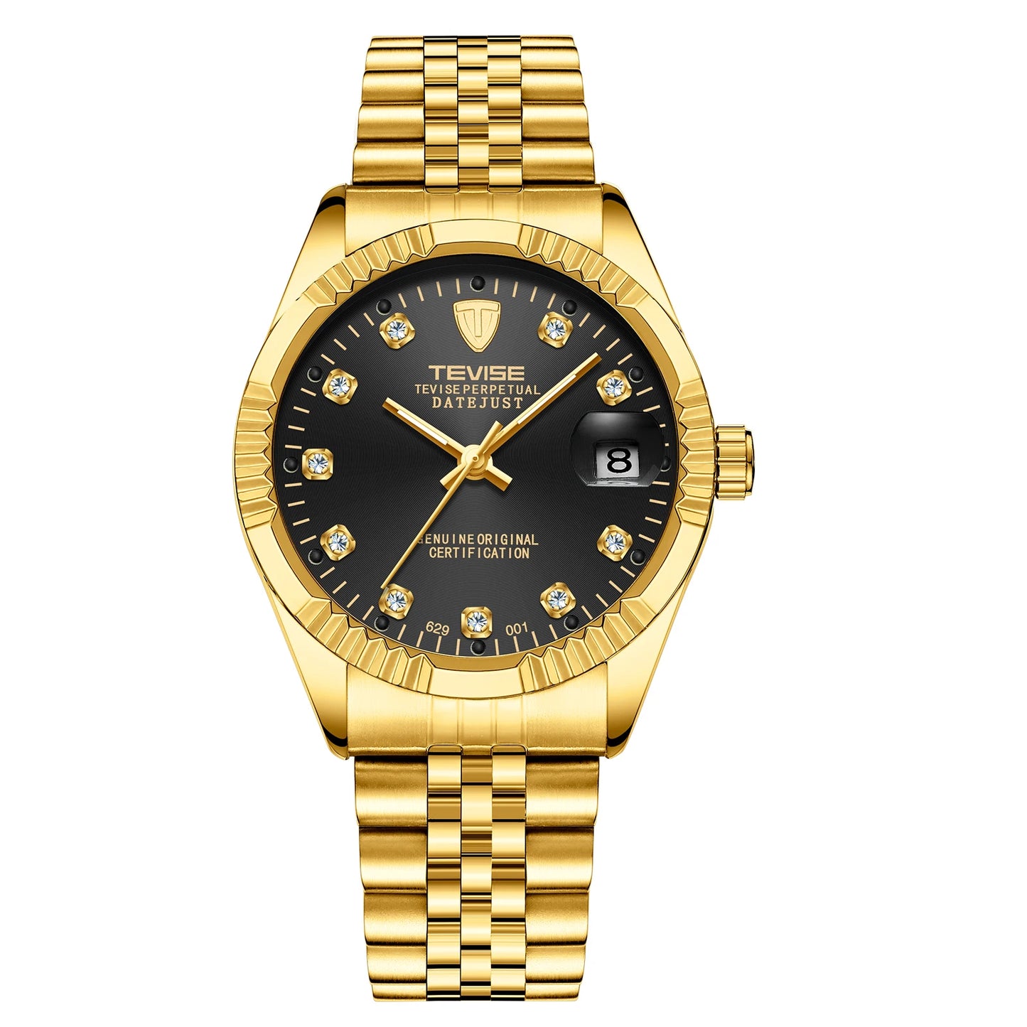 TEVISE  Automatic Mechanical Watch for Men with Date Stainless Steel Diamond Fashion Business Casual Watch Waterproof
