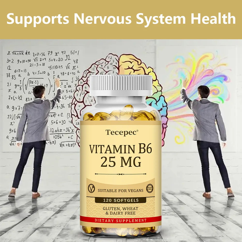 Vitamin B6 Supplement 25 Mg - Supports Energy Metabolism, Heart & Nervous System Health - Vegan Capsules, Gluten Free, NON-GMO
