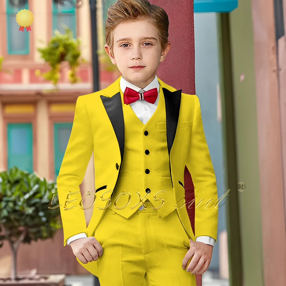 Boys Suit 3 Piece White Long Tuxedo Jacket Pants Vest Wedding Party Birthday Gift Kids Customized Blazer Suit