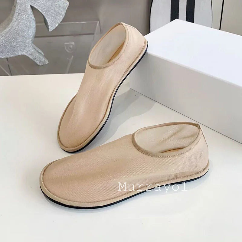 Transparent Mesh Net Flat Shoes Women Round Toe Deep Mouth Lazy Loafers Ladies Spring Summer Lightweight Commuter Walking Shoes