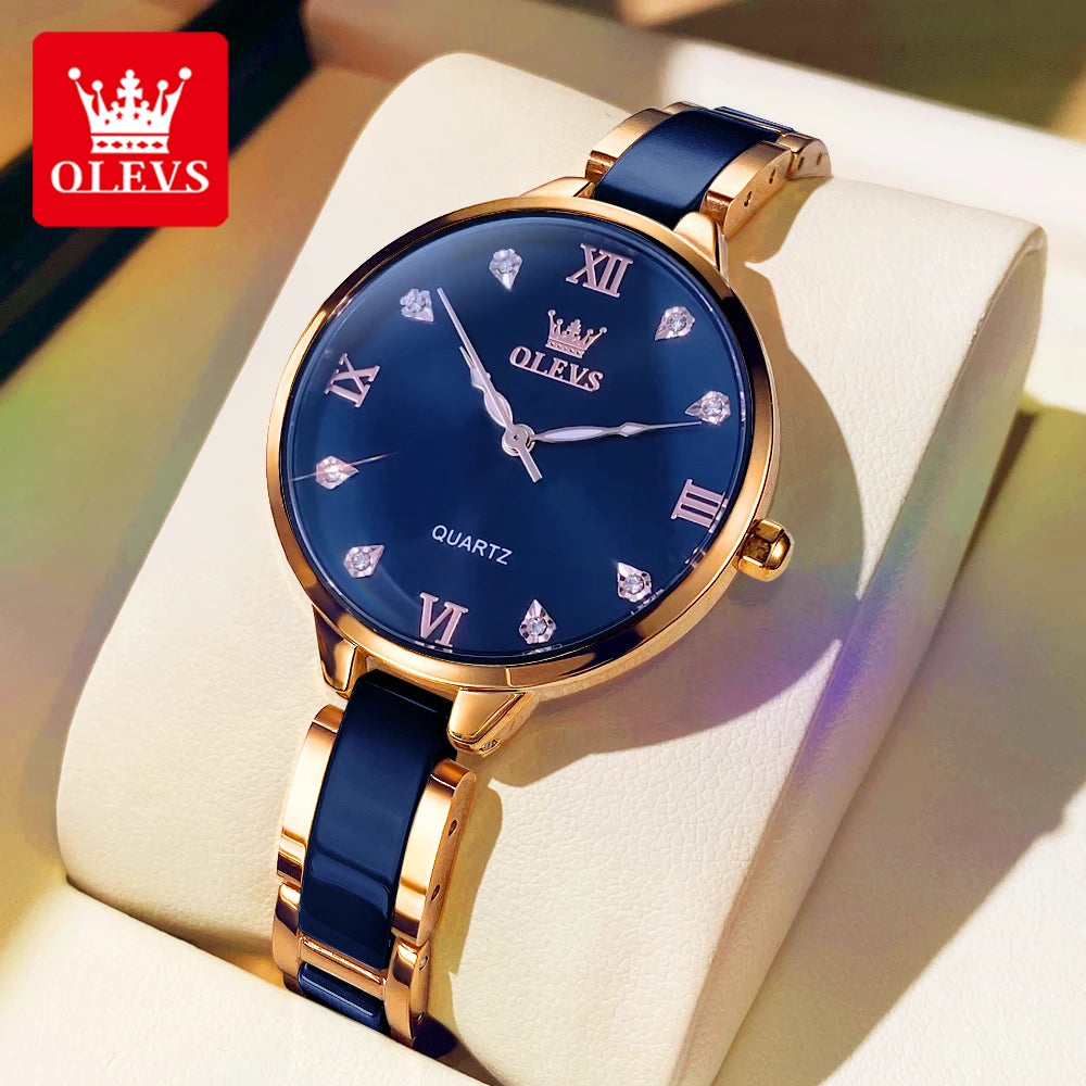 OLEVS 5872 Woman Watches Imported Japan Quartz Movement Waterproof Watch for Women Elegant Ceramic Strap Ladies Wristwatch Gifts