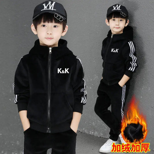 Boys Suit Sweatshirts +Pants Cotton 2Pcs/Sets 2023 Graceful Spring Autumn Sports Sets School Outdoors Thicken Children Clothing
