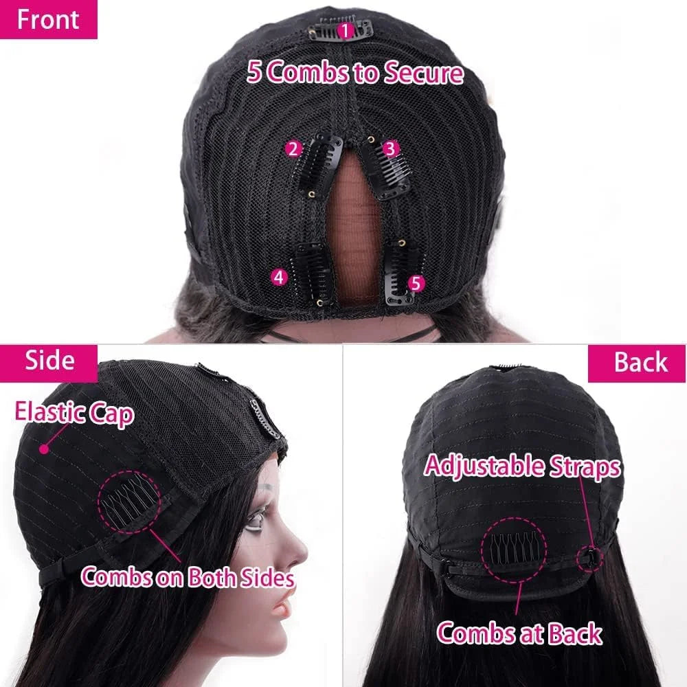 Straight V Part Wig Human Hair wigs For Women Bone Straight Brazilian Remy Hair Full Machine Made V Part Wig No Leave Out