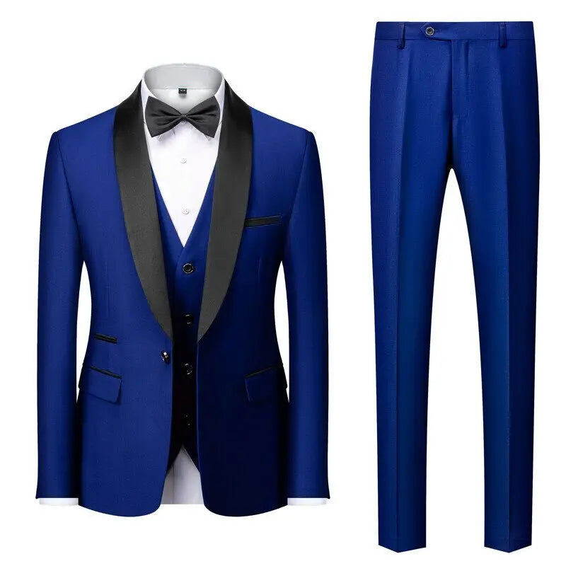 Suit (Blazer+ Vest + Pants) Men's Business Gentleman Fashion Slim Work Solid Color Plus Size Fair Dress Wedding Best Man Suits