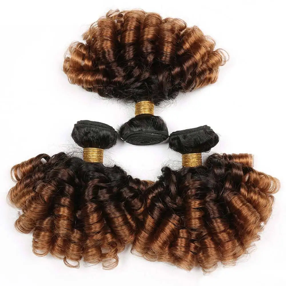 Ombre Bundles  Brazilian 1b/4/30 Human Hair Bouncy Curly Bundles  Short Curly Human Hair Wave 3 Bundles