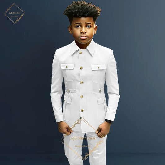 Boys single breasted formal suit 2 piece suit, boys Zhongshan suit style long coat classic design suitable for 2~16 years old