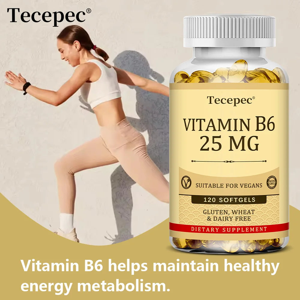 Vitamin B6 Supplement 25 Mg - Supports Energy Metabolism, Heart & Nervous System Health - Vegan Capsules, Gluten Free, NON-GMO