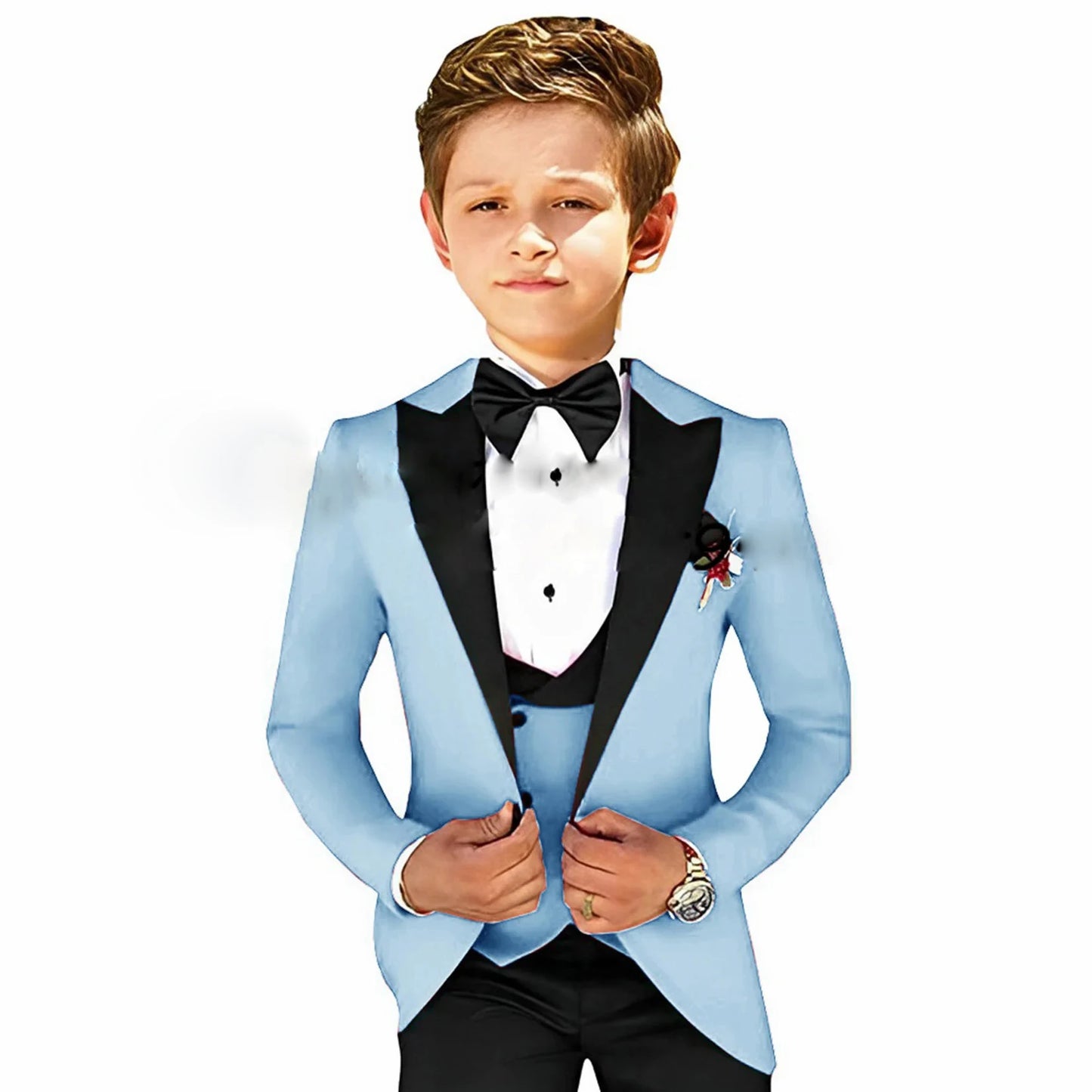Boys Suit Wedding 3-Piece Party Dress Kids Splicing Lapel Jacket Pants Vest Blazer Slim Fit Complete Set of Clothes Tailored