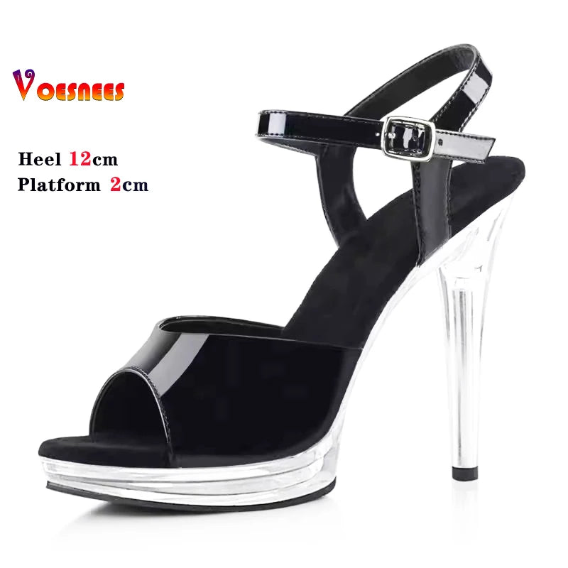 Transparent Slippers Ladies Clear PVC High Heeled Slippers Open Toe Daily Woman Sandals 12cm Sexy Show Crystal Shoes High Heels