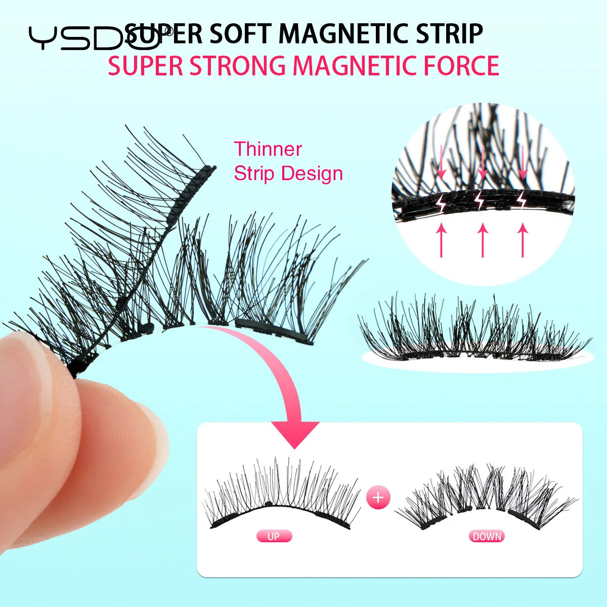 YSDO 1 Pair Magnetic Eyelashes Long-Lasting No Glue Needed Magnetic False Lashes Reusable Makeup Soft Faux 3D Mink Eyelash Tools