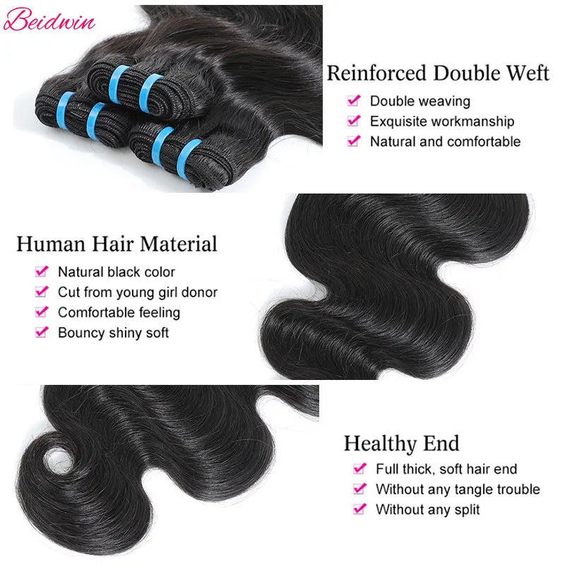28 Inch Peruvian Body Wave Human Hair Bundles Natural Color Remy Human Hair Extensions Double Hair Weft 1 3 4 Human Hair Bundles