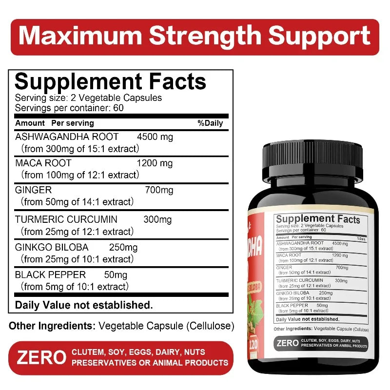 Ashwagandha and Maca Capsules - Improves Muscle, Endurance, Strength and Male Performance, Relieves StressCapsule