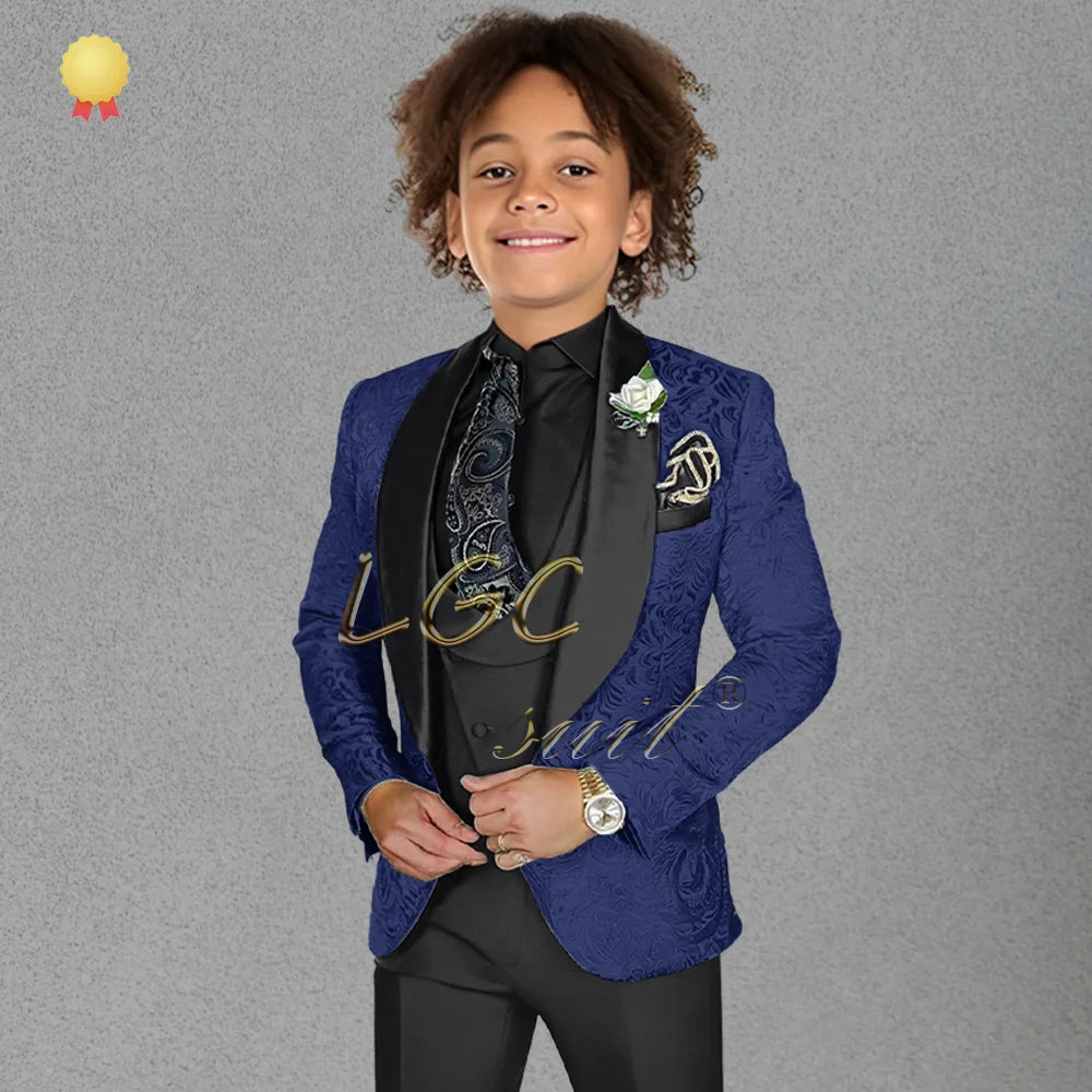 3-piece black velvet collar suit and tailcoat for boys, customized wedding party, boys' birthday formal set for ages 3-16