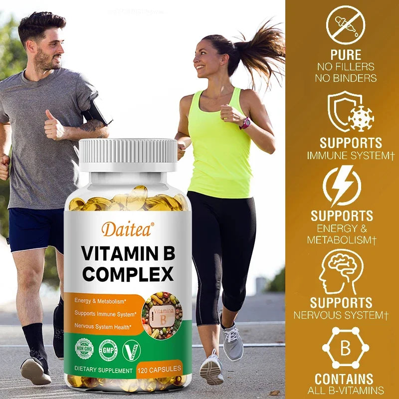 Organic Vitamin B Complex Supports Energy, Immune Health, Antioxidant Supplement - 30/60/120 Vegetarian Capsules