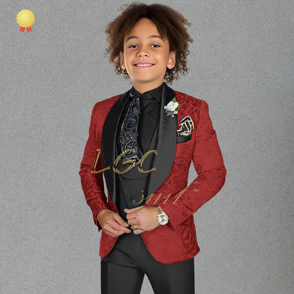 3-piece black velvet collar suit and tailcoat for boys, customized wedding party, boys' birthday formal set for ages 3-16