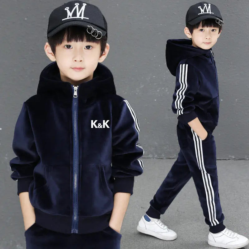 Boys Suit Sweatshirts +Pants Cotton 2Pcs/Sets 2023 Graceful Spring Autumn Sports Sets School Outdoors Thicken Children Clothing