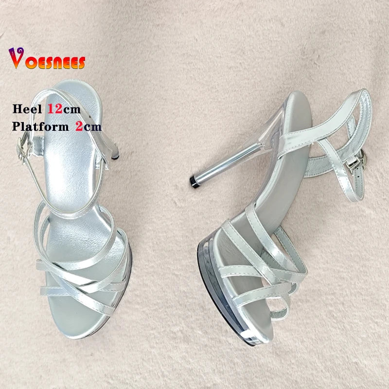 Transparent Slippers Ladies Clear PVC High Heeled Slippers Open Toe Daily Woman Sandals 12cm Sexy Show Crystal Shoes High Heels