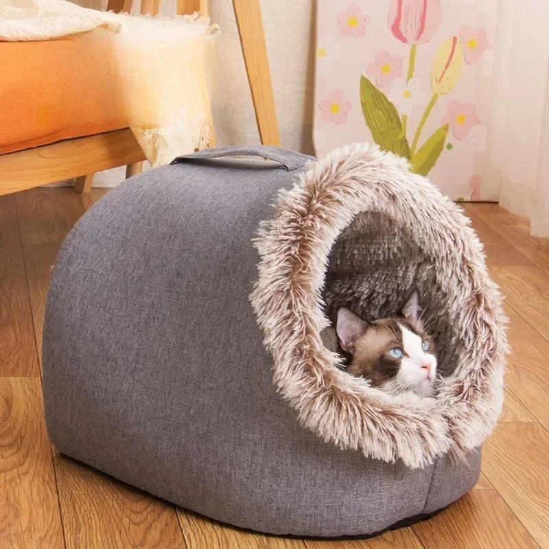Pet House for Small Dog Cat Bed House Portable Enclosed Plush Pet Kitten Nest Winter Warm Soft Pet Cave Kennel Deep Sleep Sofa