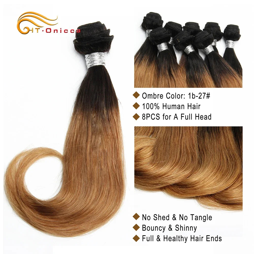 Brazilian Curly Hair Bundles for Women Ombre Curly Human Hair Bundles 8 Bundles Bob Hair Extensions Bundles Human Hair T1b 27 30