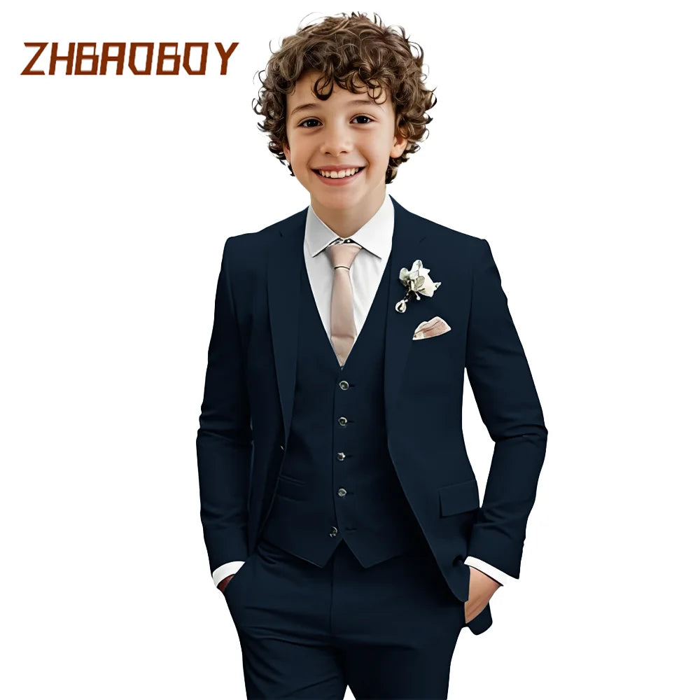Boys Suit 3 Piece Slim Fit Kids Tuxedo Suit Formal Wedding Outfit Blazer Vest Pants Set
