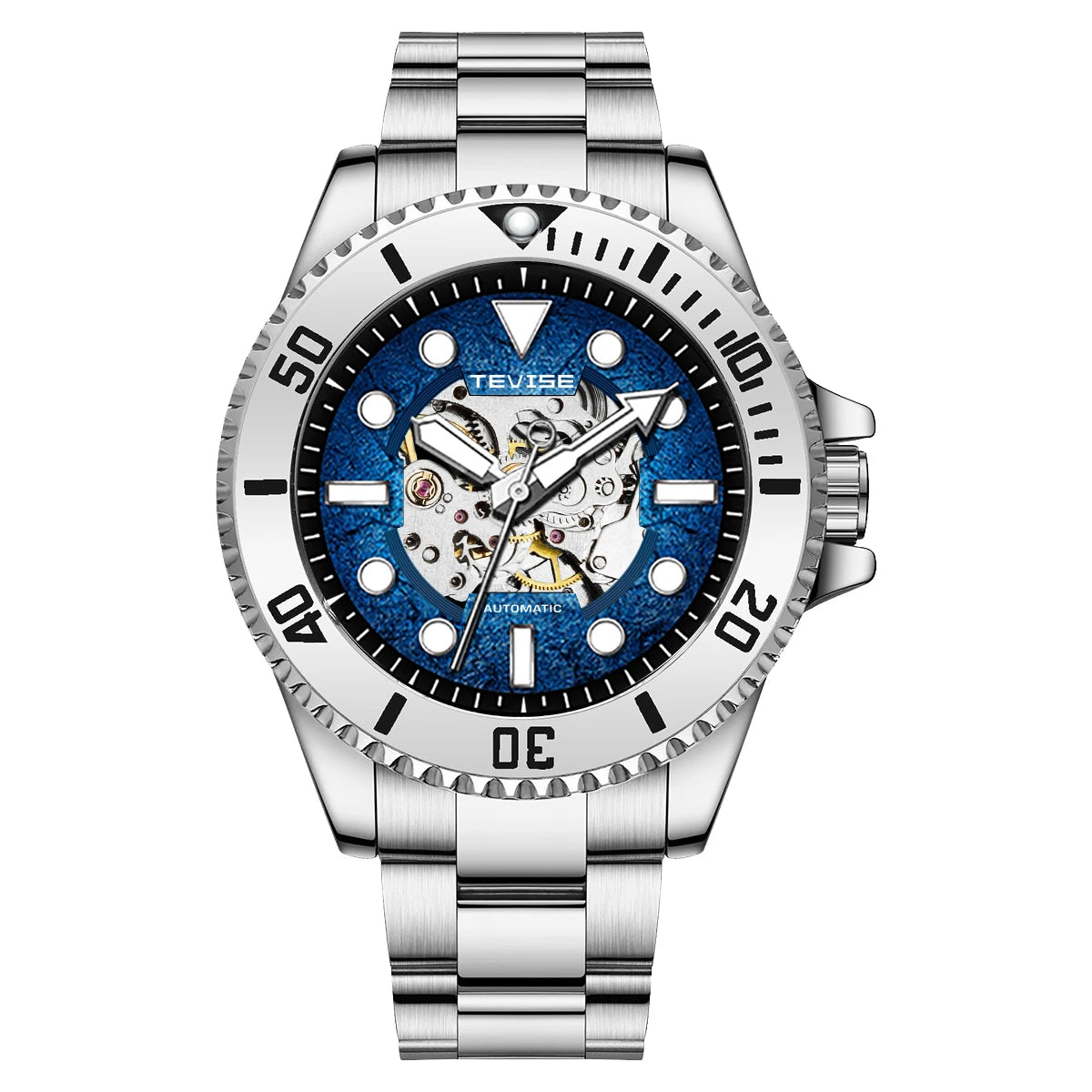 TEVISE New Automatic Mechanical Watch for Men Waterproof Stainless Steel Skeleton Luminous Watch Fashion Casual Wristwatch