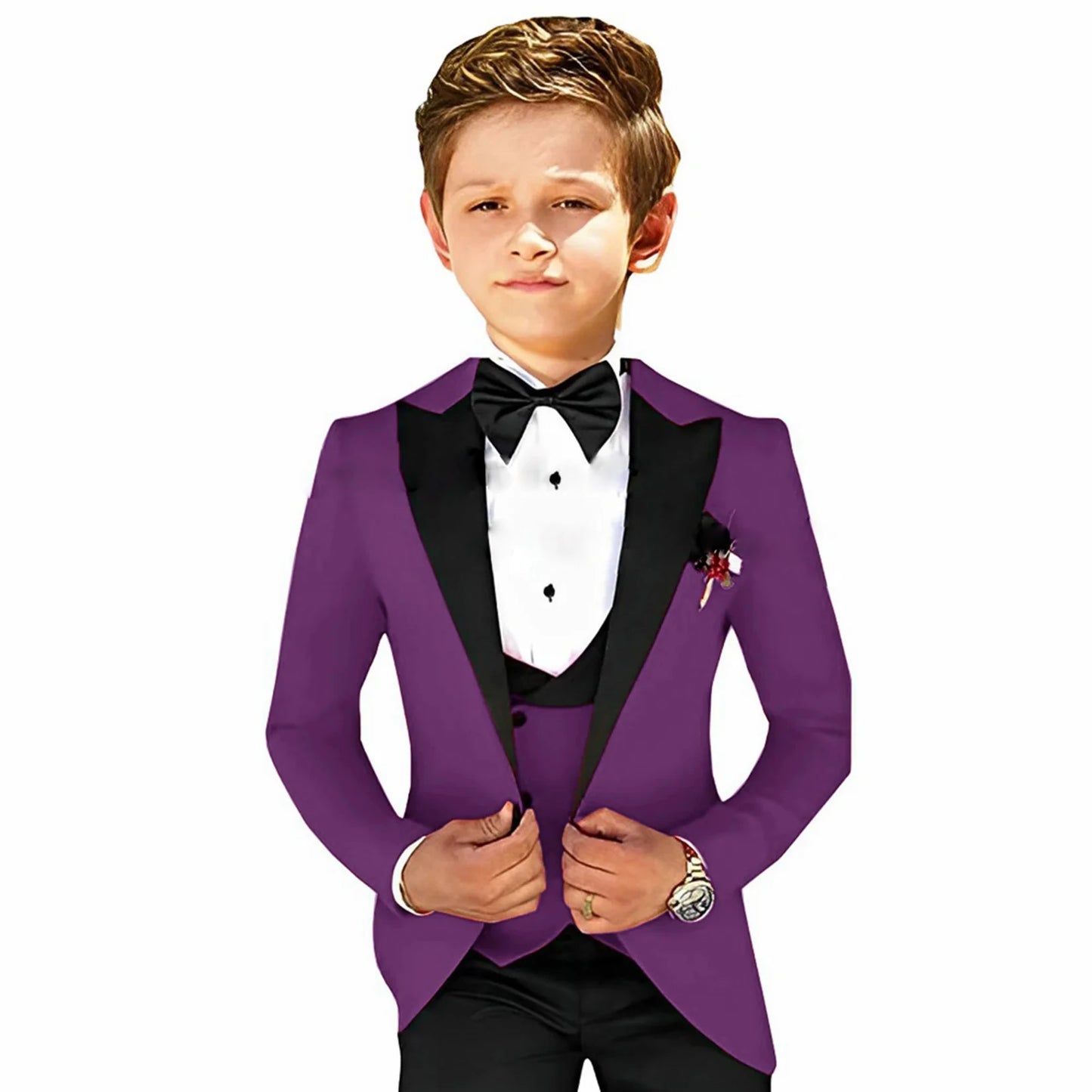 Boys Suit Wedding 3-Piece Party Dress Kids Splicing Lapel Jacket Pants Vest Blazer Slim Fit Complete Set of Clothes Tailored
