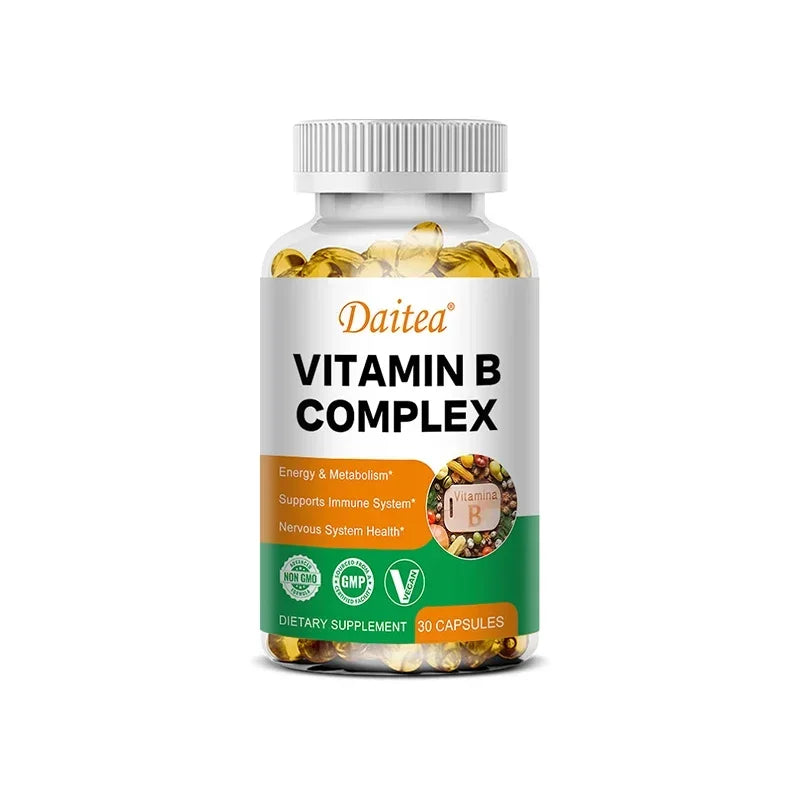 Organic Vitamin B Complex Supports Energy, Immune Health, Antioxidant Supplement - 30/60/120 Vegetarian Capsules