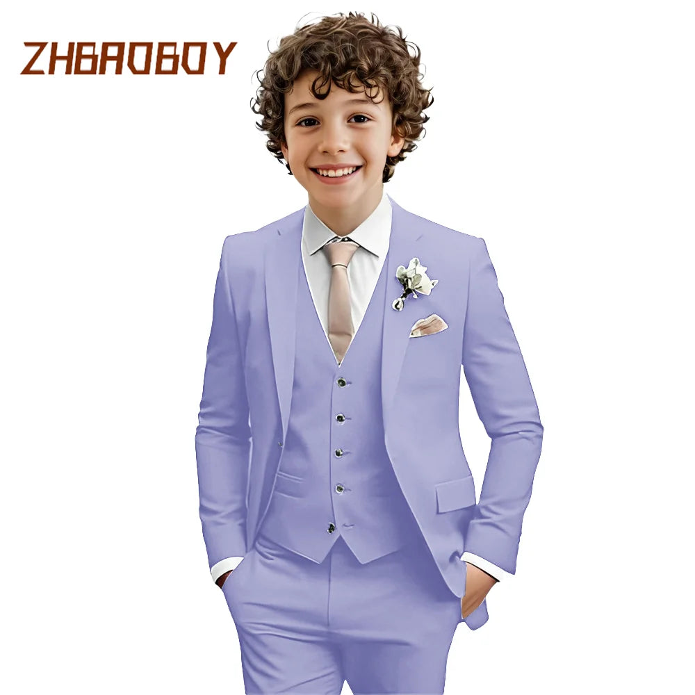 Boys Suit 3 Piece Slim Fit Kids Tuxedo Suit Formal Wedding Outfit Blazer Vest Pants Set