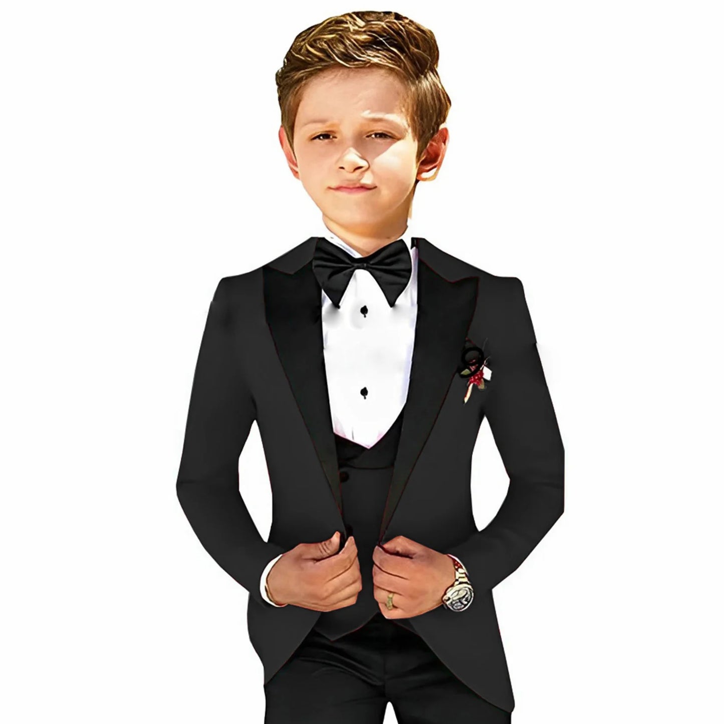 Boys Suit Wedding 3-Piece Party Dress Kids Splicing Lapel Jacket Pants Vest Blazer Slim Fit Complete Set of Clothes Tailored