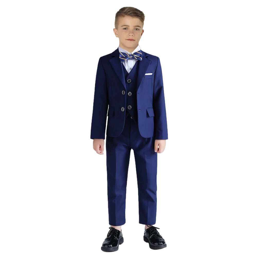 Boys Formal Slim Fit Suit Set 4 Pieces Two Colors Available Fast Delivery Notched Lapel Kids Suits Banquet Party Tuxedo 3-14T