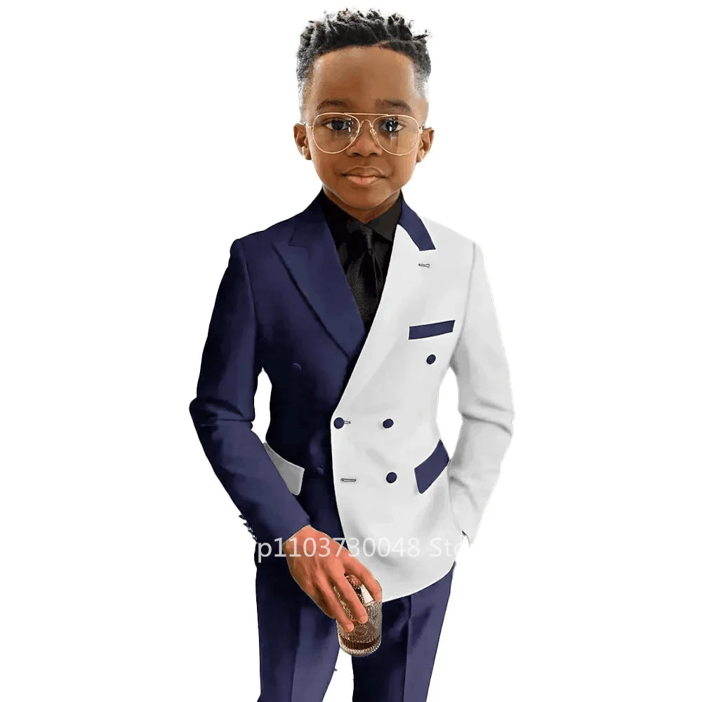 Casual Suit For Boy New Style 2 Pieces Peak Lapel Double Breasted Blazer Pants High Quality Boys' Suit Set Flower Boy Dress