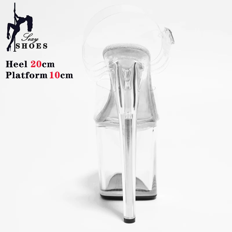 Transparent Crystal Women Sandals with Heels Pole Dancing T-show Model Stripper Shoes Party Club StilettosBride's Wed-ding Shoes