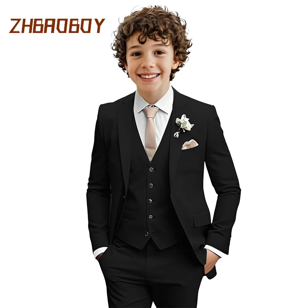 Boys Suit 3 Piece Slim Fit Kids Tuxedo Suit Formal Wedding Outfit Blazer Vest Pants Set