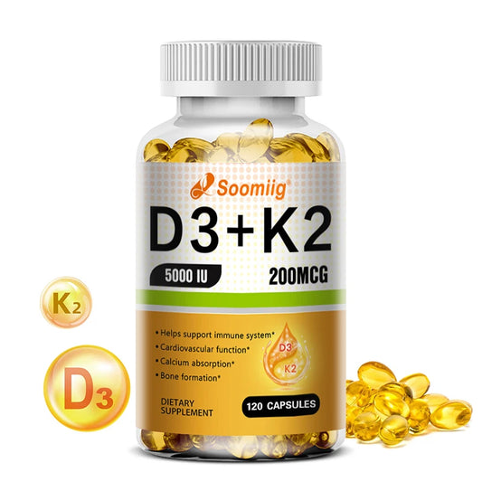 Vitamin D3 + K2 (MK-7)  Capsules - Strong Bones, Promote Brain Health, Maintain Cardiovascular Health, Enhances Immune System