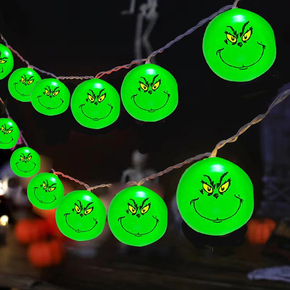 2024 Halloween Day Decoration Party String Lights Funny Green Balls Lights DIY Christmas Tree Decor Light Holiday Party Supplies
