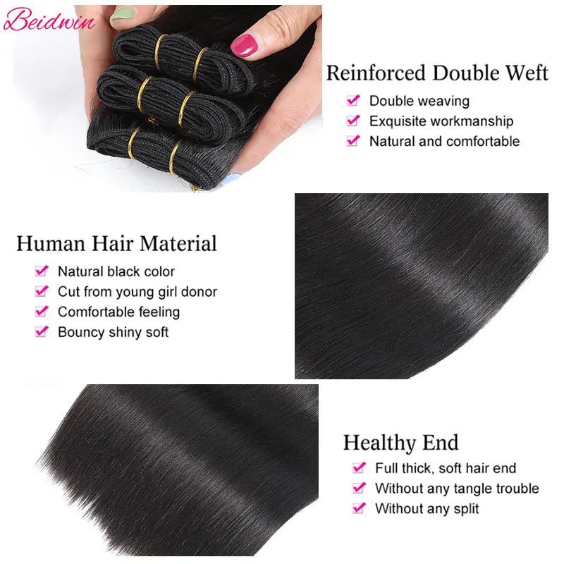 28 Inch Bone Straight Human Hair Bundles Peruvian Hair Weave Bundles Double Hair Weft Remy Human Hair Extension 1 3 4 Bundles